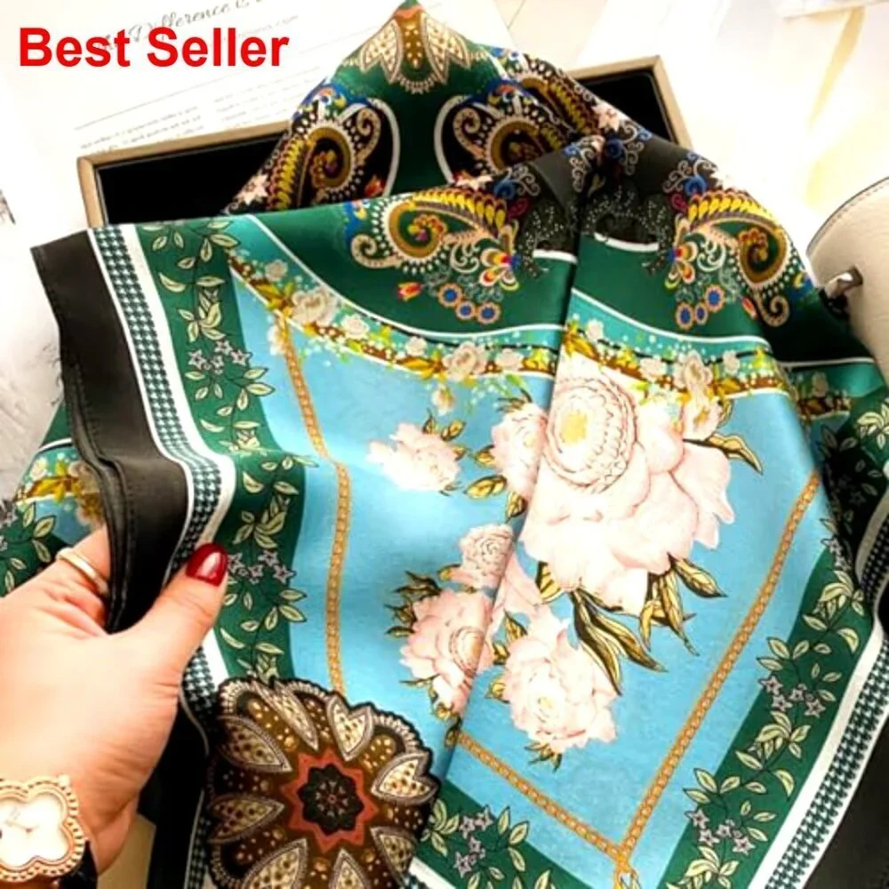 100% Pure Mulberry Silk Square Scarf 27x27 Women Neckerchief Headscarf